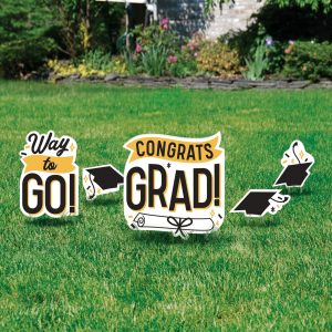 Black. White & Gold Congrats Grad Corrugated Plastic Yard Signs. 5ct