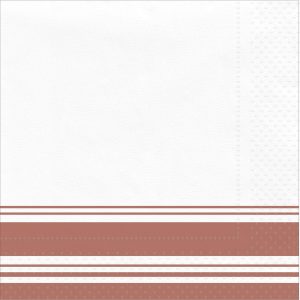 Rose Gold Striped Border Premium Dinner Napkins. 8in. 40ct