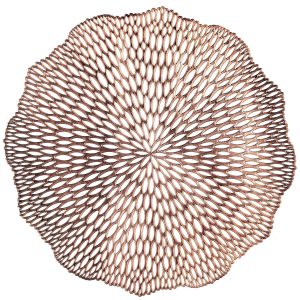 Metallic Rose Gold Floral Premium Vinyl Placemats. 14.5in. 4ct
