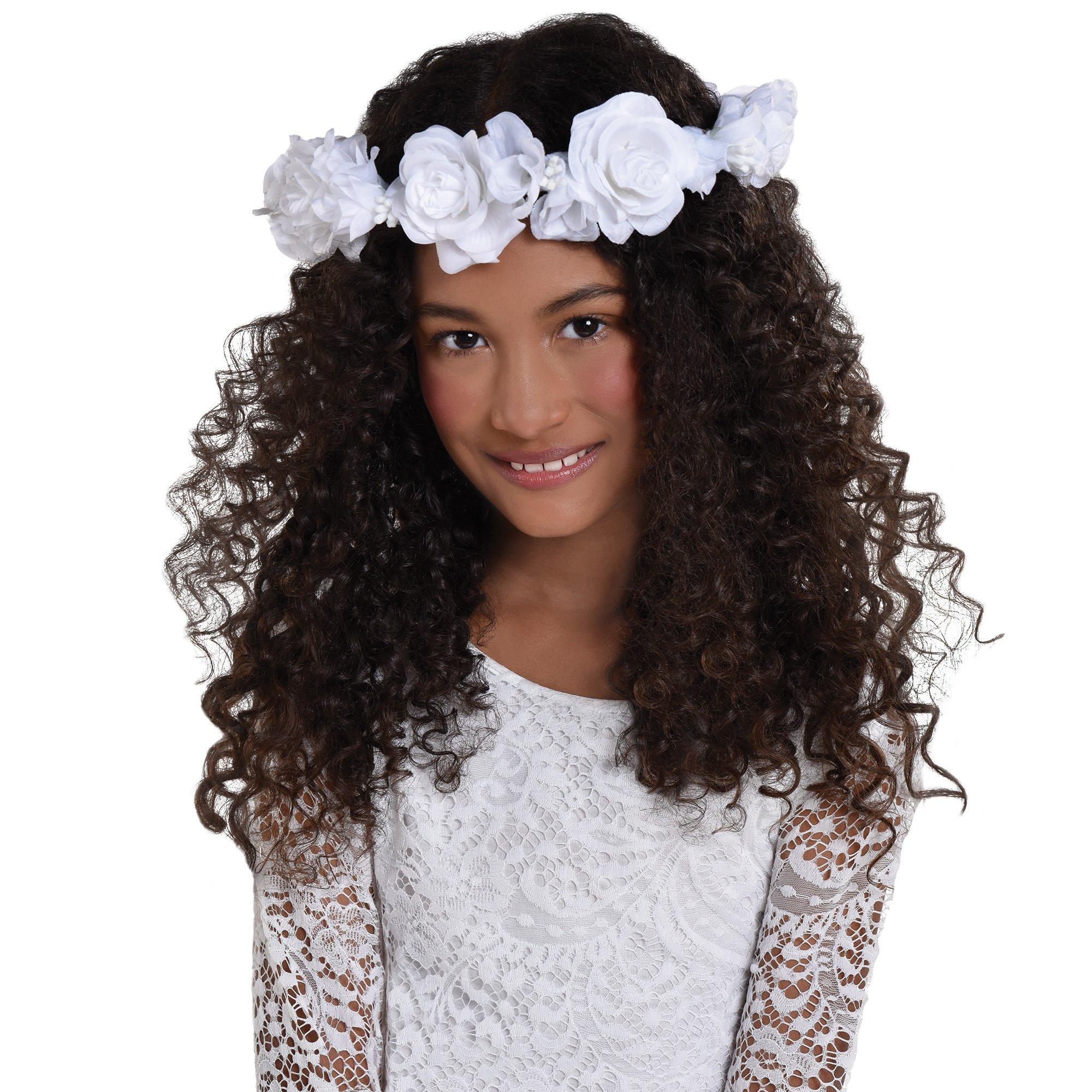 White Flower Girl Head Wreath. 6in - Image 2