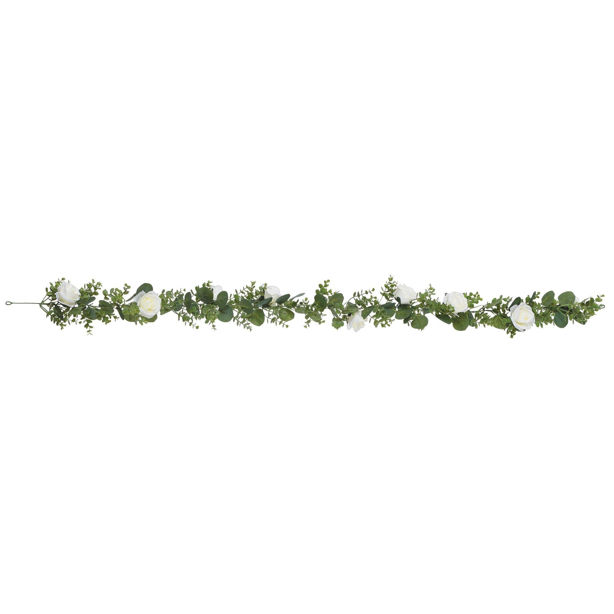White Roses and Leaves Wedding Garland. 6ft