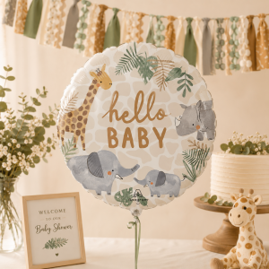 Hello Baby Soft Jungle Round Foil Balloon. 18in