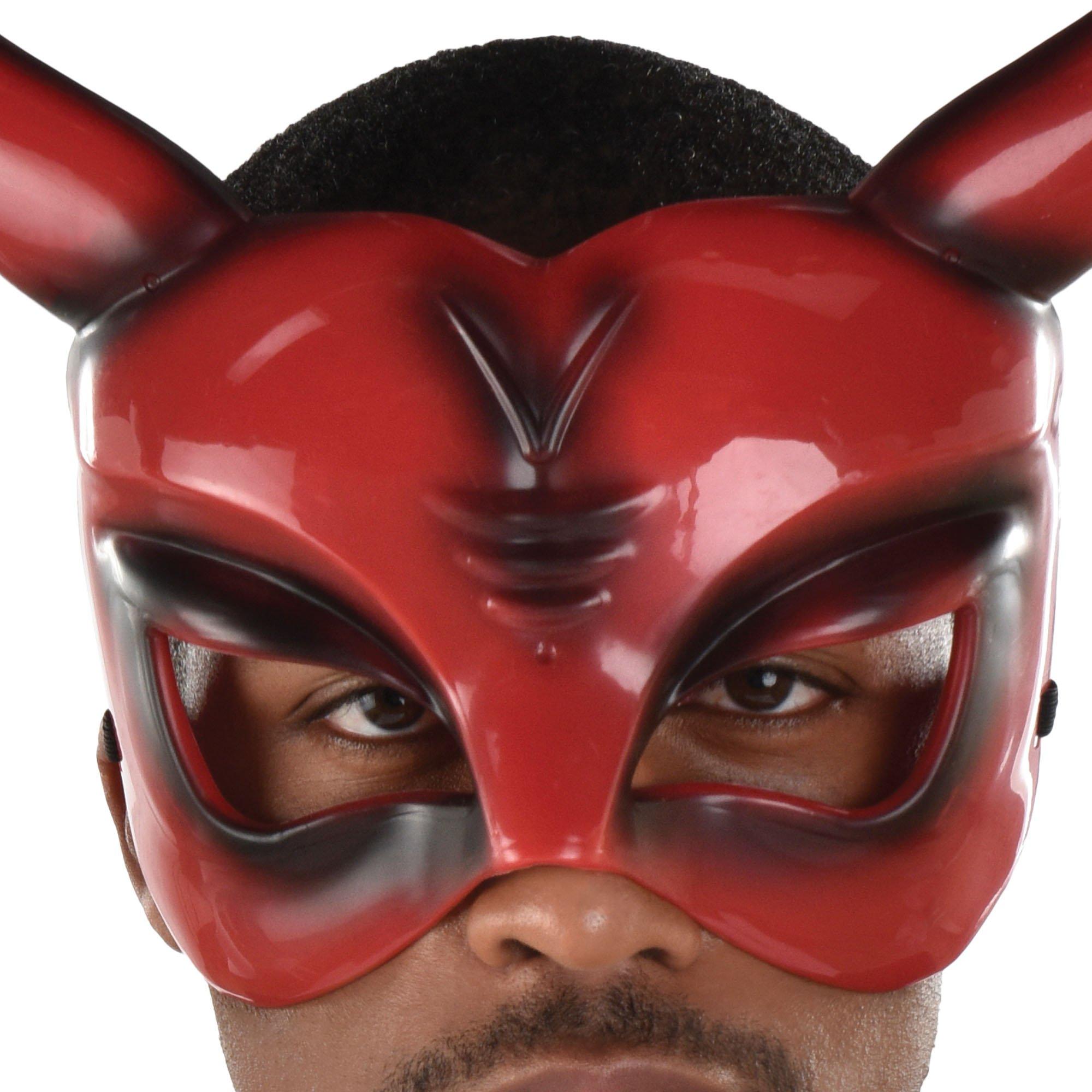 Adult Black & Red Horned Devil Plastic Half Mask - Image 2