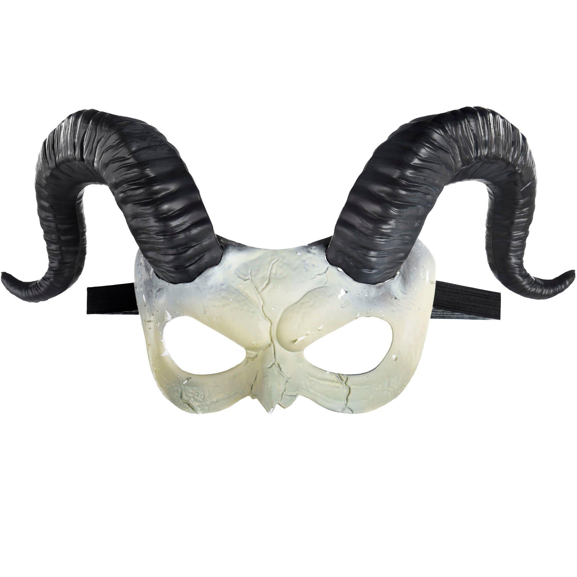 Adult Horned Ram Skull Plastic Half Mask - Image 2