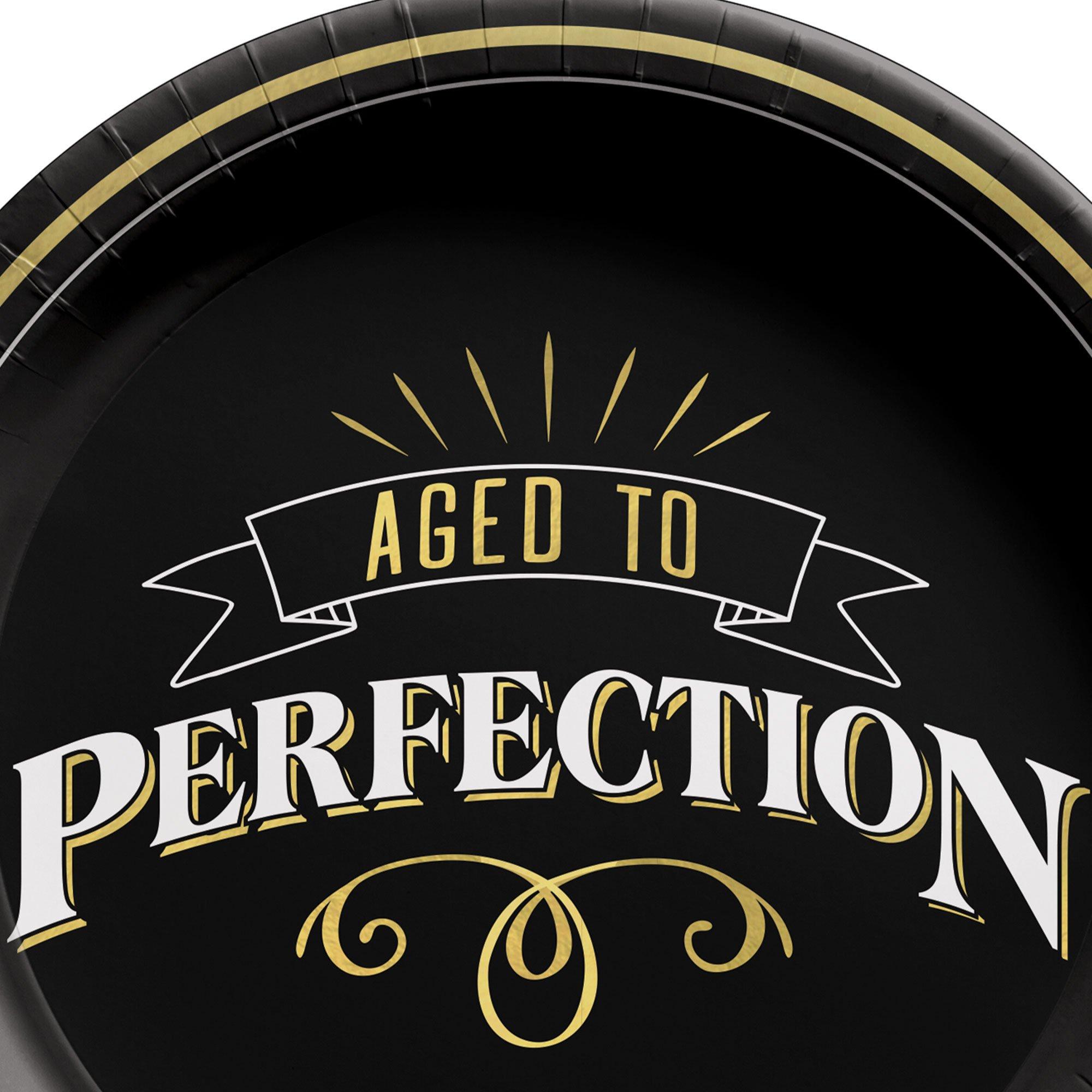 Black & Gold Aged to Perfection Birthday Paper Dessert Plates. 7in. 8ct - Better With Age - Image 2