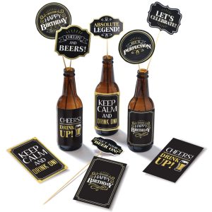 Black & Gold Better With Age Birthday Bottle Centerpiece Kit. 12pc