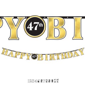 Add-An-Age Black & Gold Happy Birthday Cardstock Letter Banner. 10.5ft - Better With Age