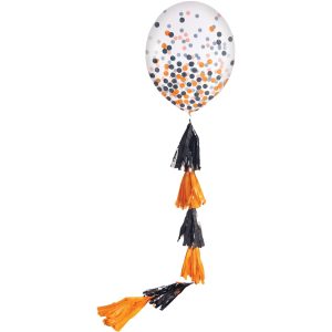 1ct. 24in. Black & Orange Confetti Balloon with Tassel Tail - Halloween