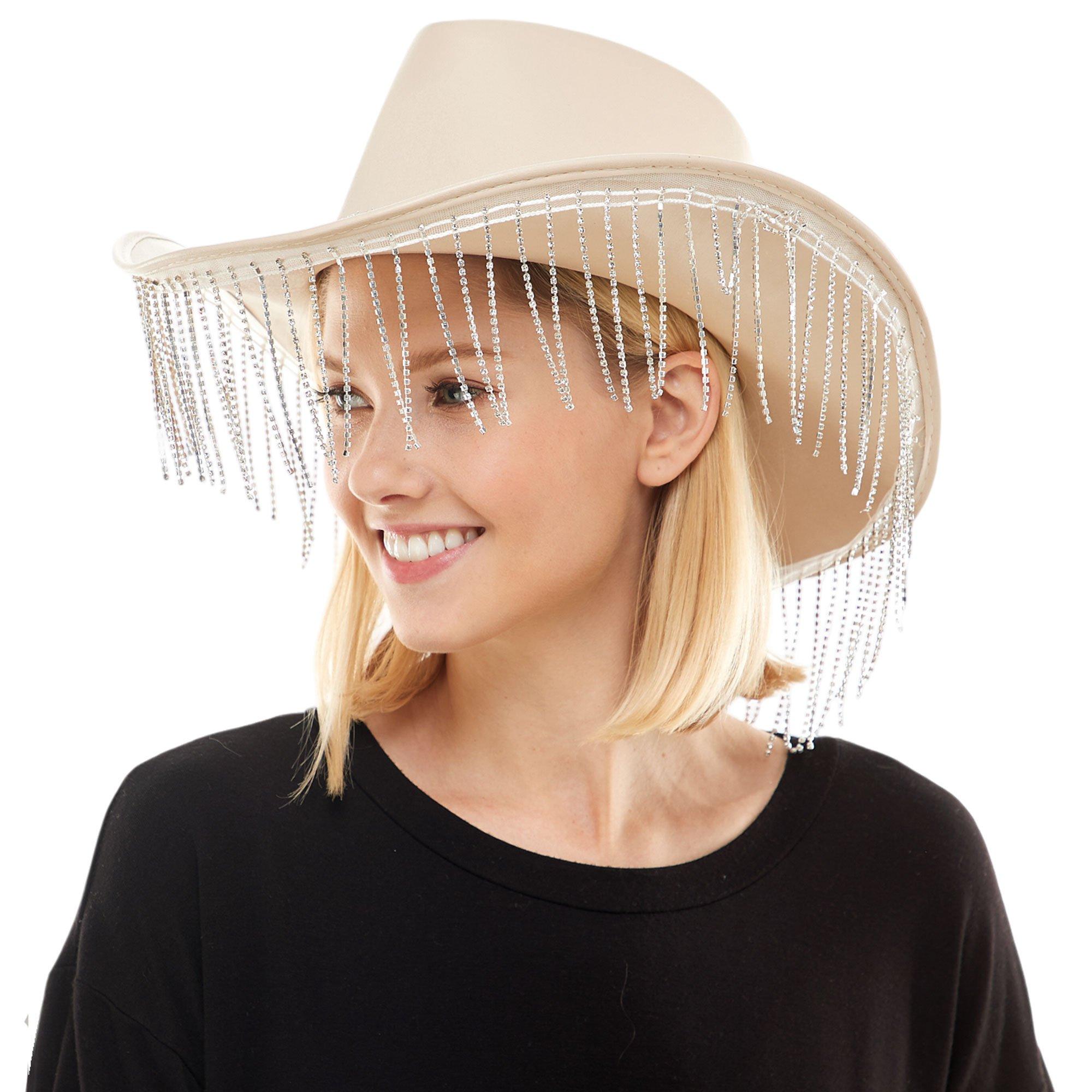 Adult Rhinestone Fringe Tan Cowboy Hat - Image 3