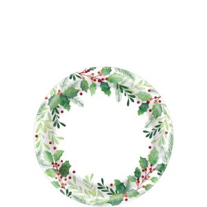 Traditional Holly Christmas Paper Dessert Plates. 6.75in. 50ct