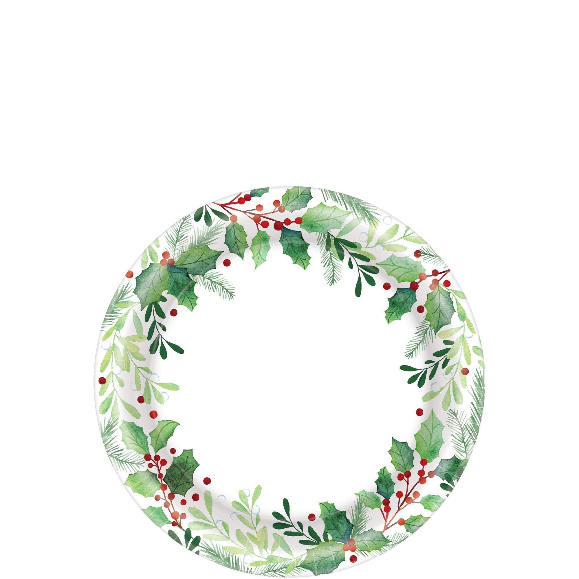 Traditional Holly Christmas Paper Dessert Plates. 6.75in. 50ct