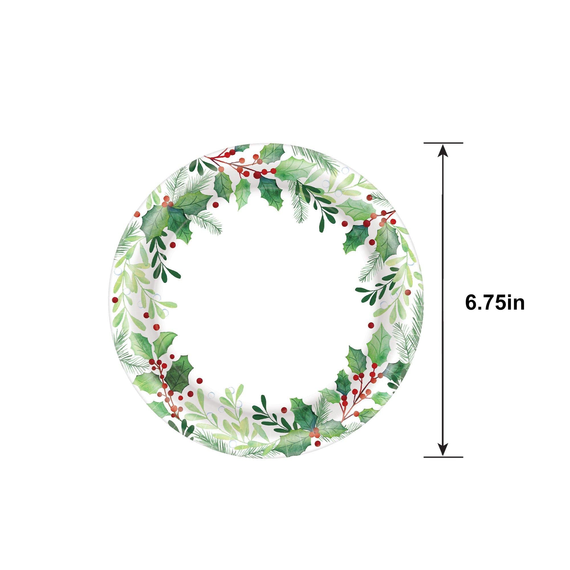 Traditional Holly Christmas Paper Dessert Plates. 6.75in. 50ct - Image 3