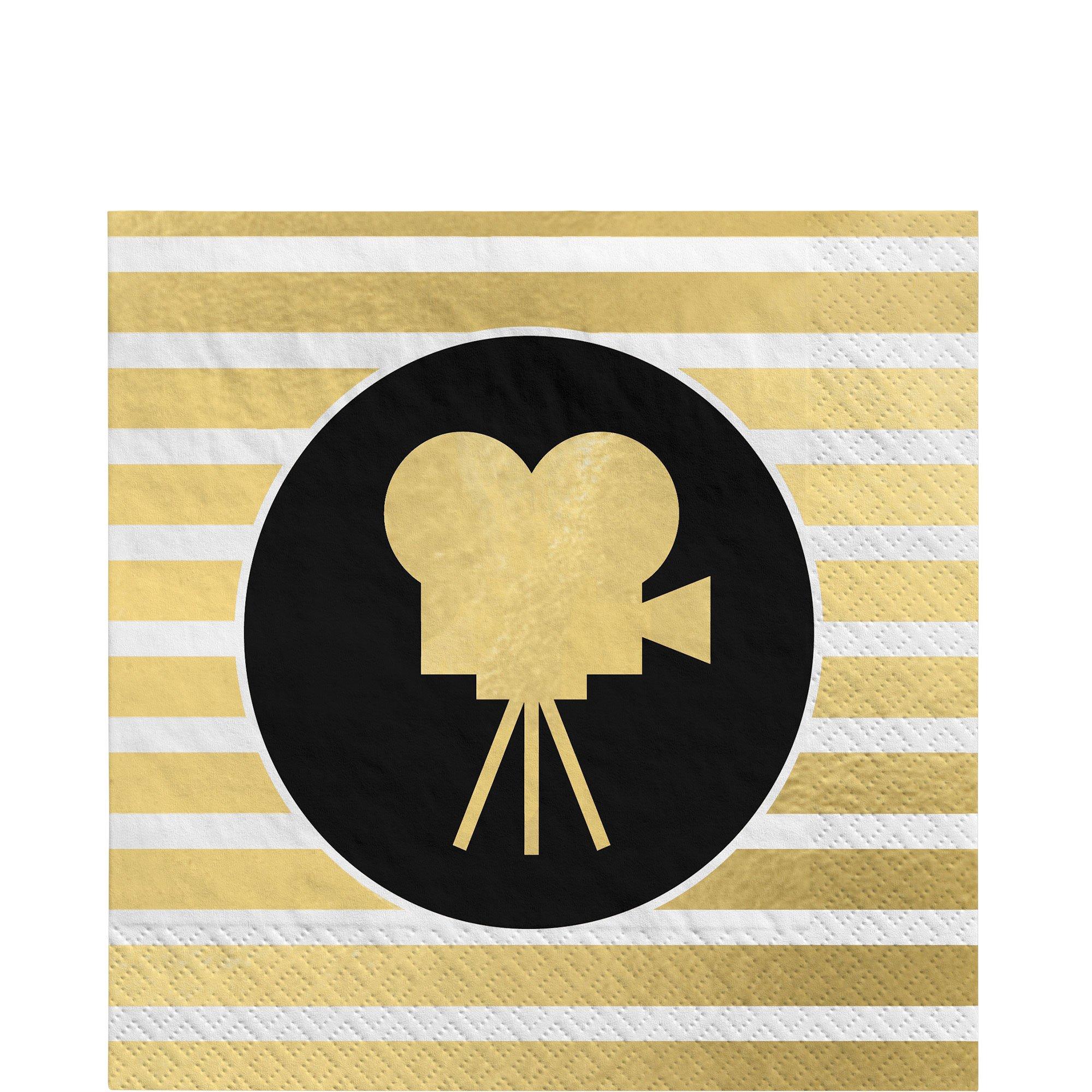 Metallic Gold Movie Projector Paper Lunch Napkins. 6.5in. 40ct - Awards Night