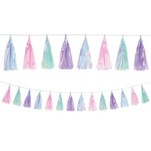 Iridescent Plastic & Tissue Paper Tassel Garland. 10ft