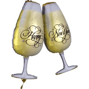 Happy New Year Toasting Glasses Foil Balloon. 27in x 30in