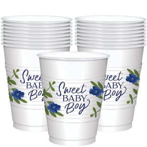 Sweet Baby Boy Baby in Bloom Baby Shower Plastic Cups. 16oz. 25ct