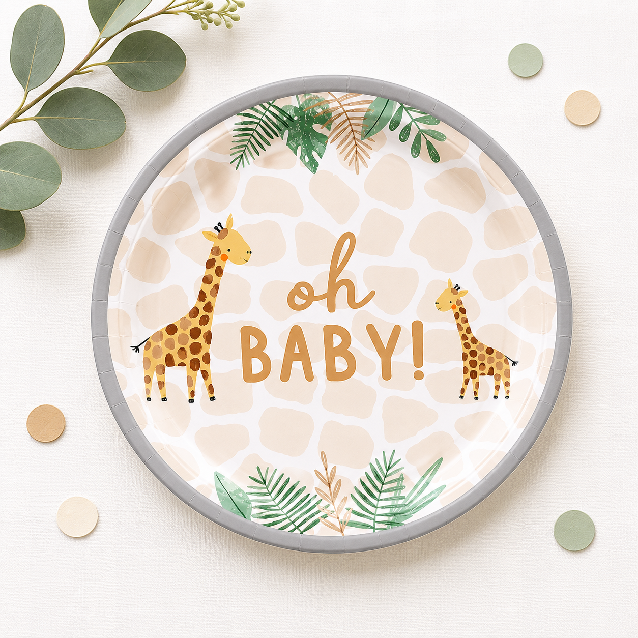 Oh Baby Soft Jungle Baby Shower Paper Dessert Plates. 7in. 8ct