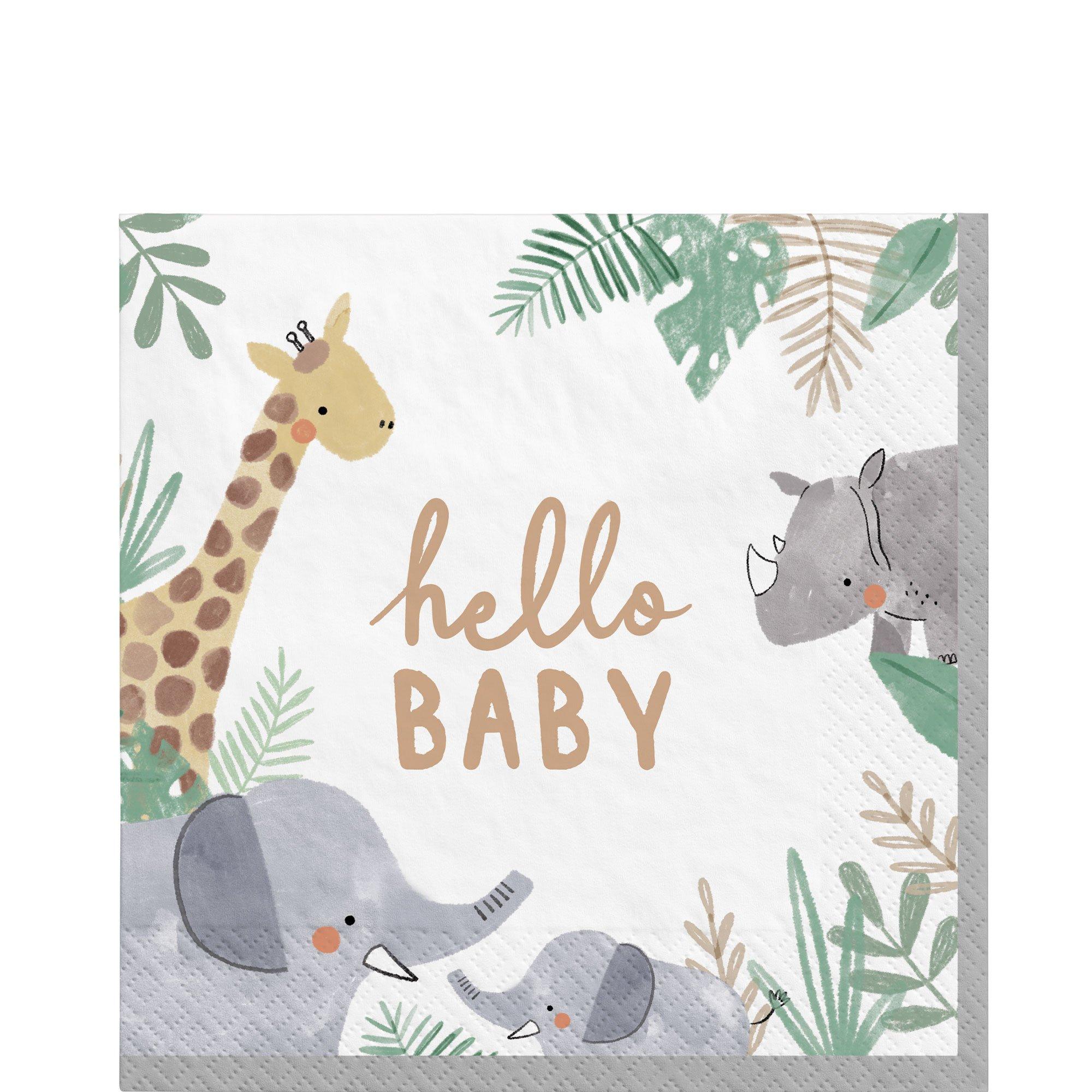 Hello Baby Soft Jungle Baby Shower Paper Lunch Napkins. 6.5in. 16ct - Image 2