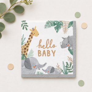 Hello Baby Soft Jungle Baby Shower Paper Lunch Napkins. 6.5in. 16ct