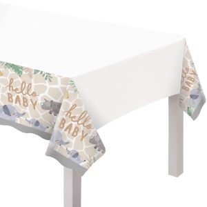 Hello Baby Soft Jungle Baby Shower Plastic Table Cover. 54in x 102in