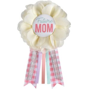 Pink. White & Blue Floral Future Mom Baby Shower Award Ribbon