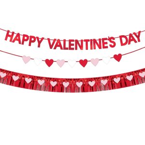 Pink. Red & White Heart Happy Valentine's Day Cardstock & Foil Banner Set. 6ft. 4pc
