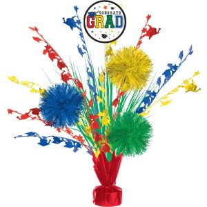 Multicolor Congrats Grad Tinsel Burst Spray Centerpiece. 18in