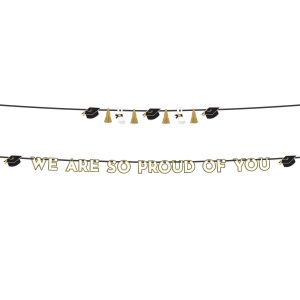 Black. White. & Gold Proud of You Graduation Banner Set. 12ft. 2pc
