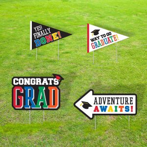 Multicolor Congrats Grad Corrugated Plastic Yard Sign Set. 4pc