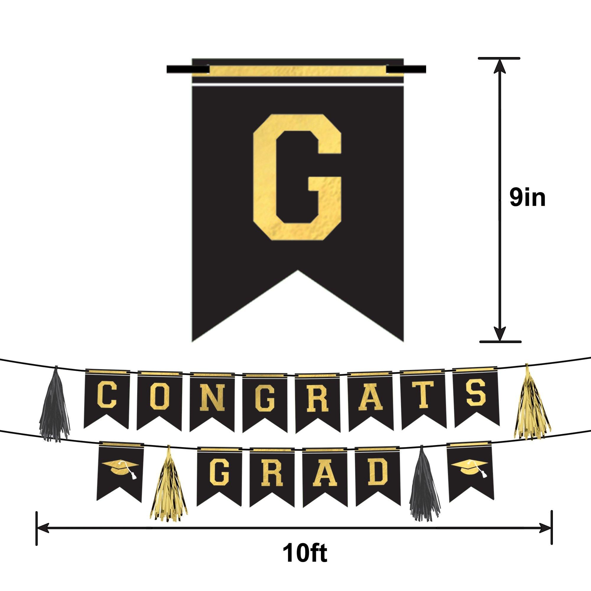 Black & Gold Congrats Graduate Cardstock Banner Set. 10ft. 2pc - Image 3