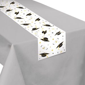 Black. White. & Gold Graduation Paper Table Runner. 13in x 27in