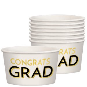 Black & Gold Congrats Grad Paper Treat Cups. 9.5oz. 8ct