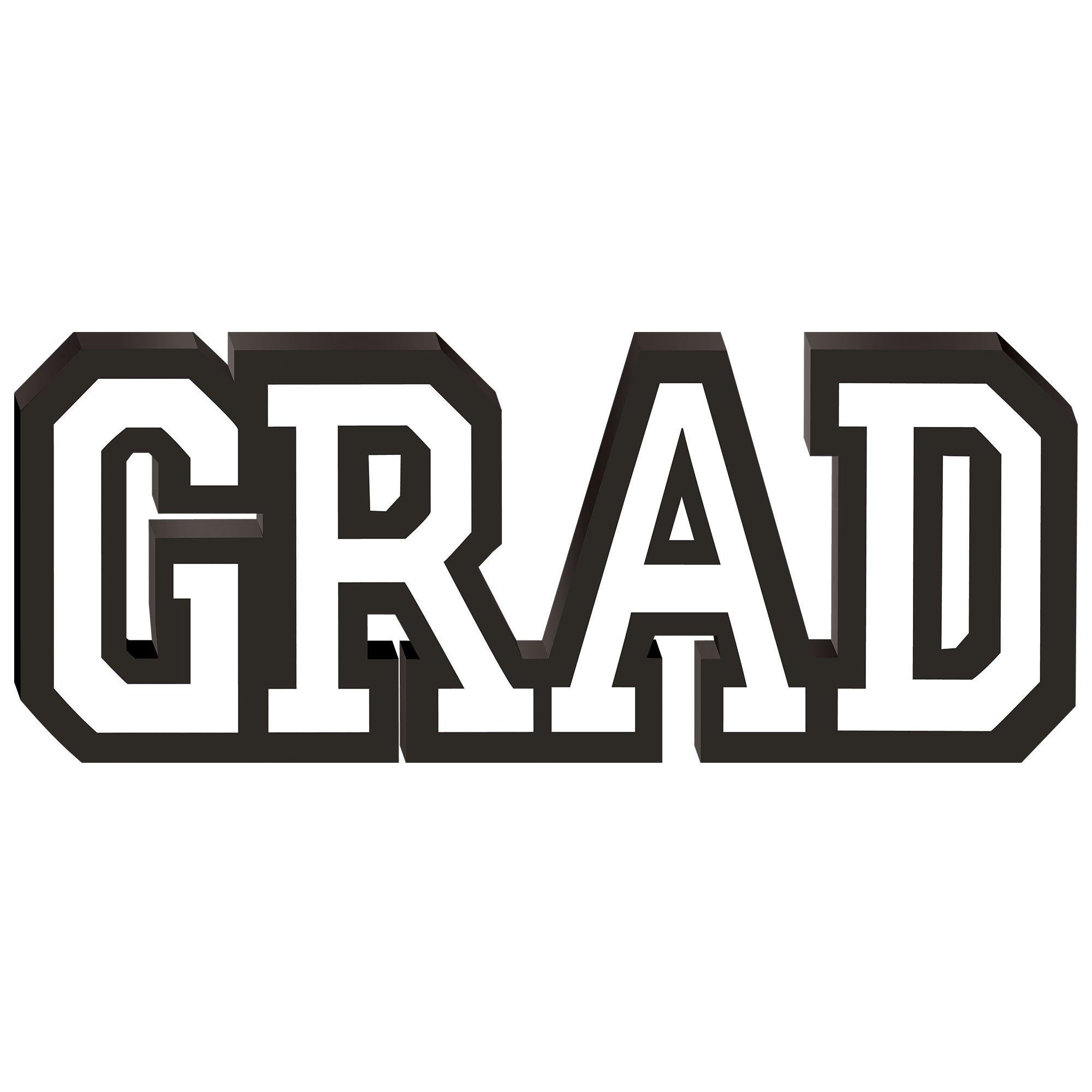 White Grad MDF Standing Sign. 13.12in x 5.25in
