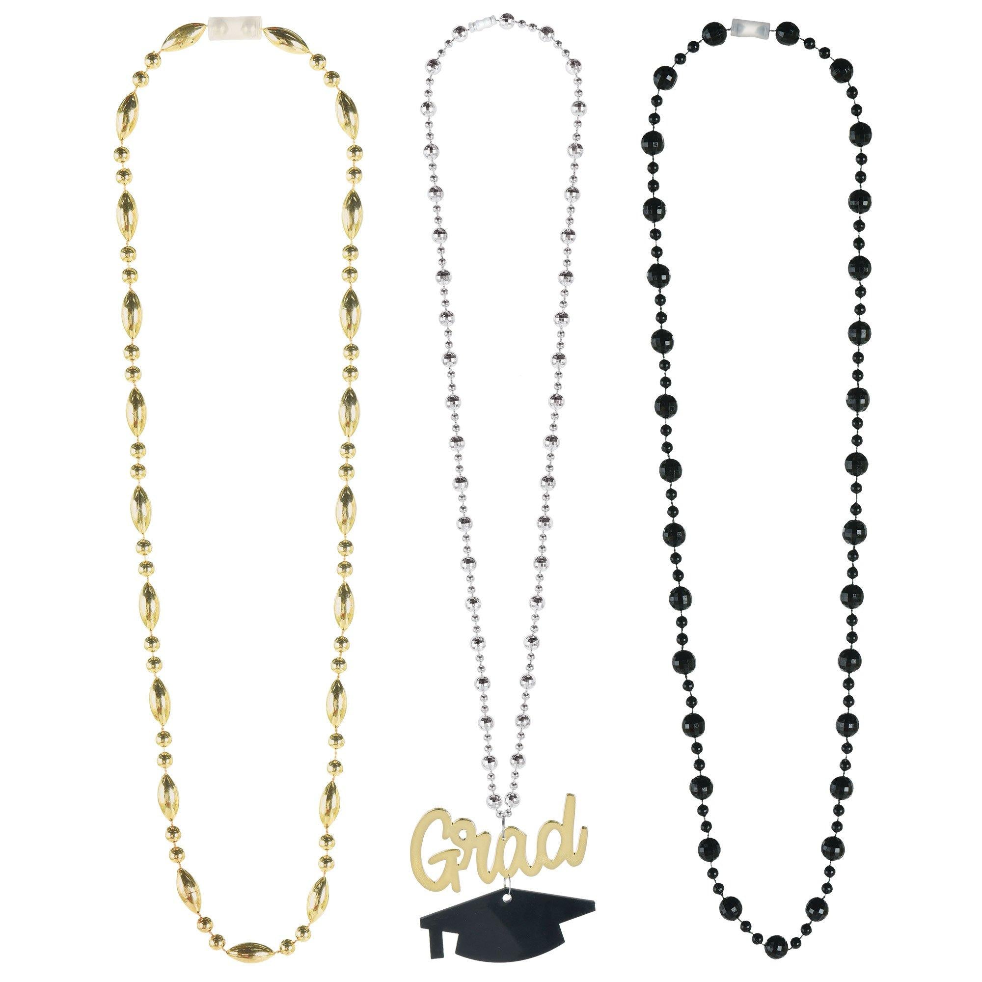 Black. Silver. & Gold Graduation Layered Bead Necklace. 20in