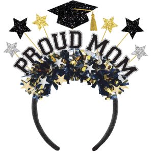 Black. Silver. & Gold Proud Mom Graduation Headband