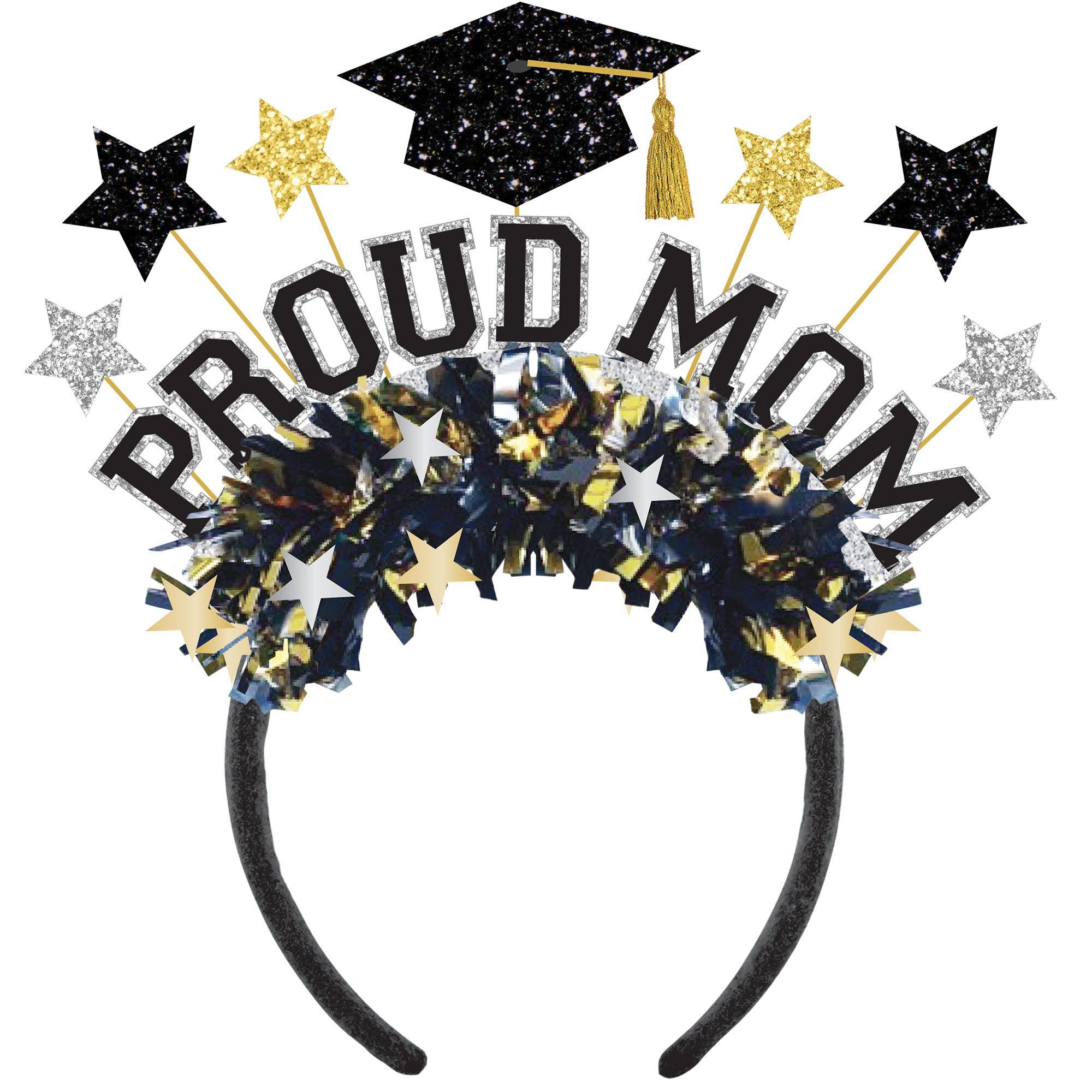 Black. Silver. & Gold Proud Mom Graduation Headband