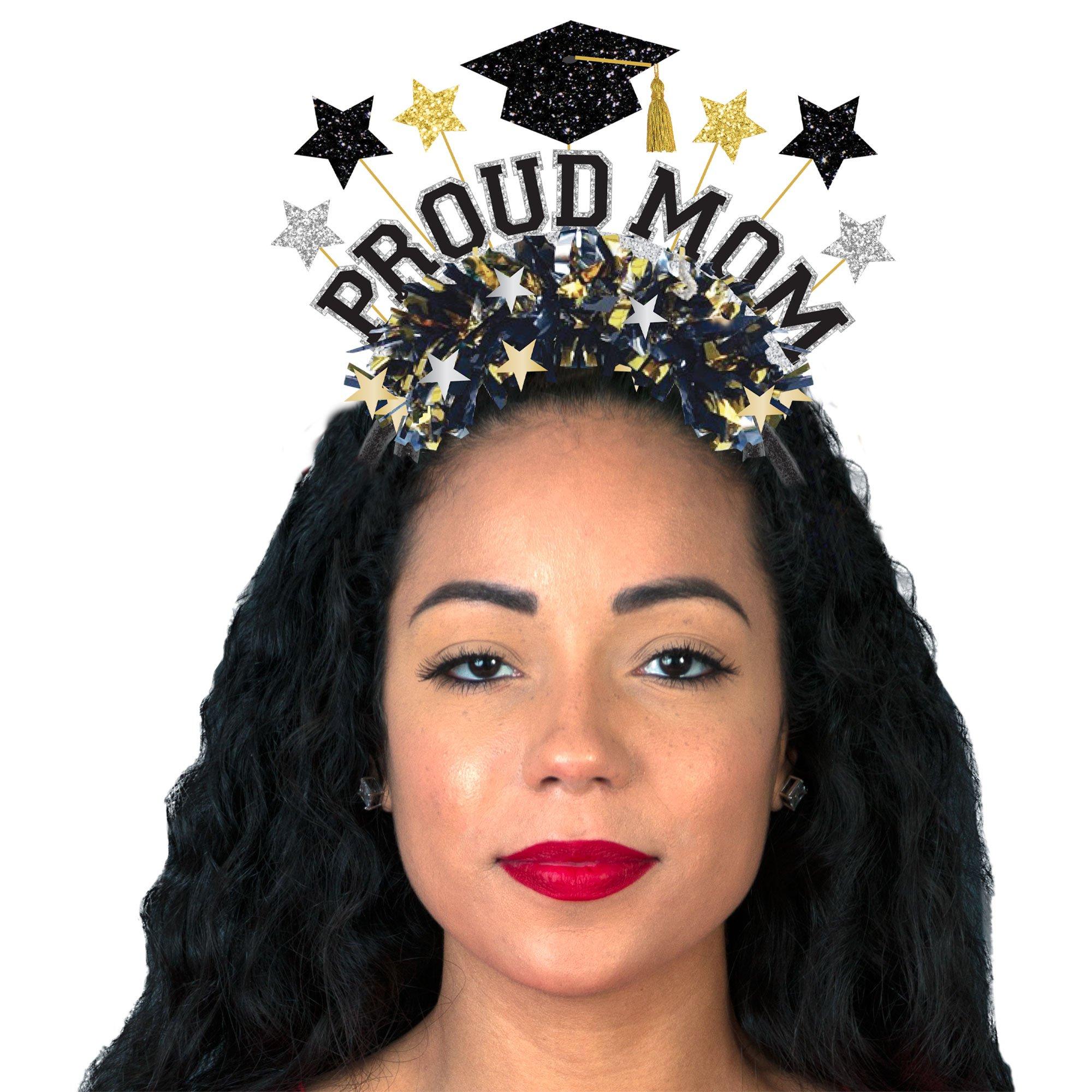 Black. Silver. & Gold Proud Mom Graduation Headband - Image 2