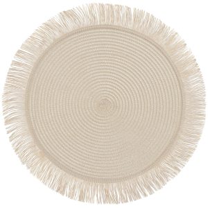 Beige Fringe Round Raffia Placemats. 15in. 4ct