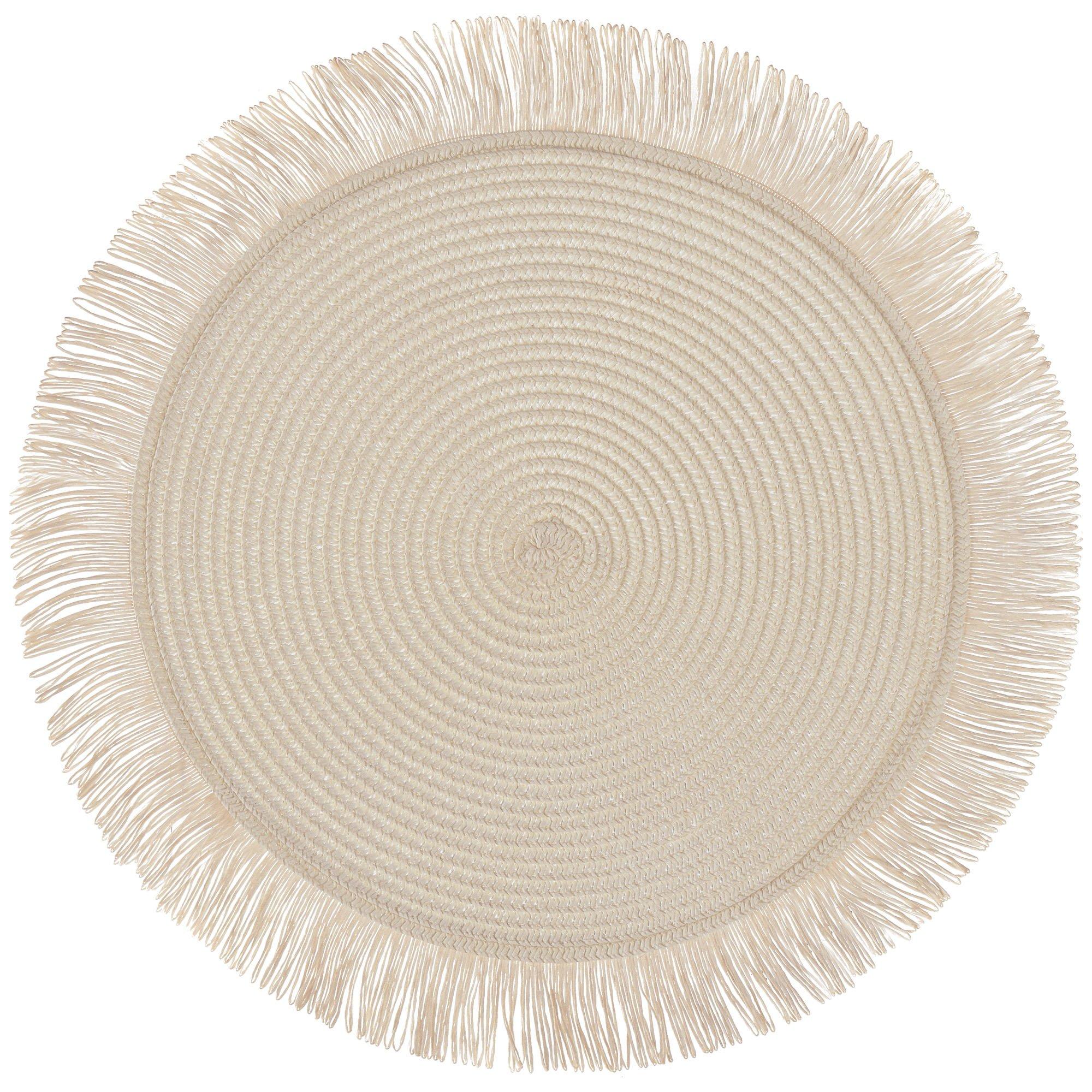 Beige Fringe Round Raffia Placemats. 15in. 4ct