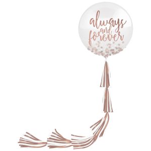 1ct. 24in. Rose Gold & White Confetti Balloon with Tassel Tail