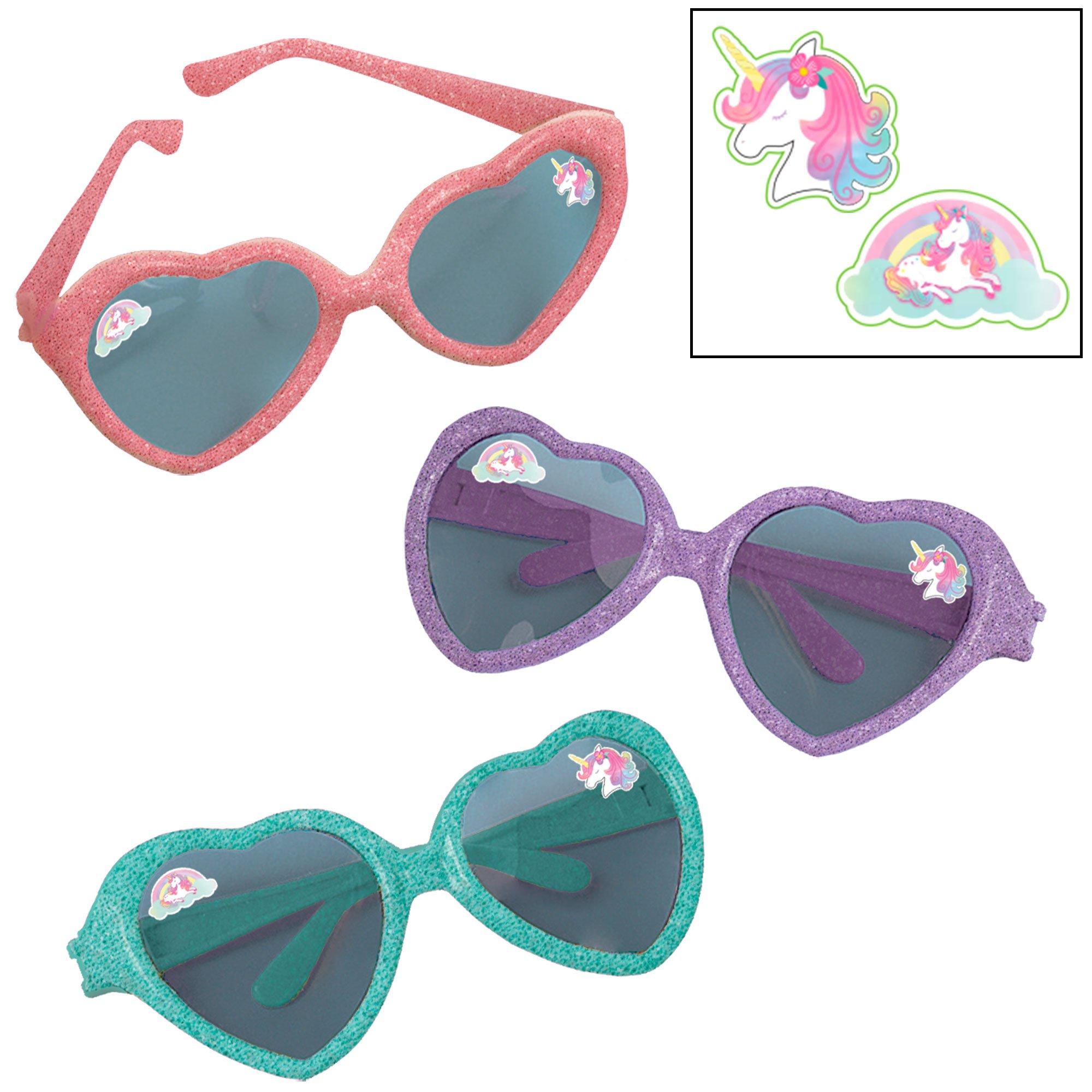 Glitter Enchanted Unicorn Plastic Sunglasses. 5in x 2in. 8ct - Image 2