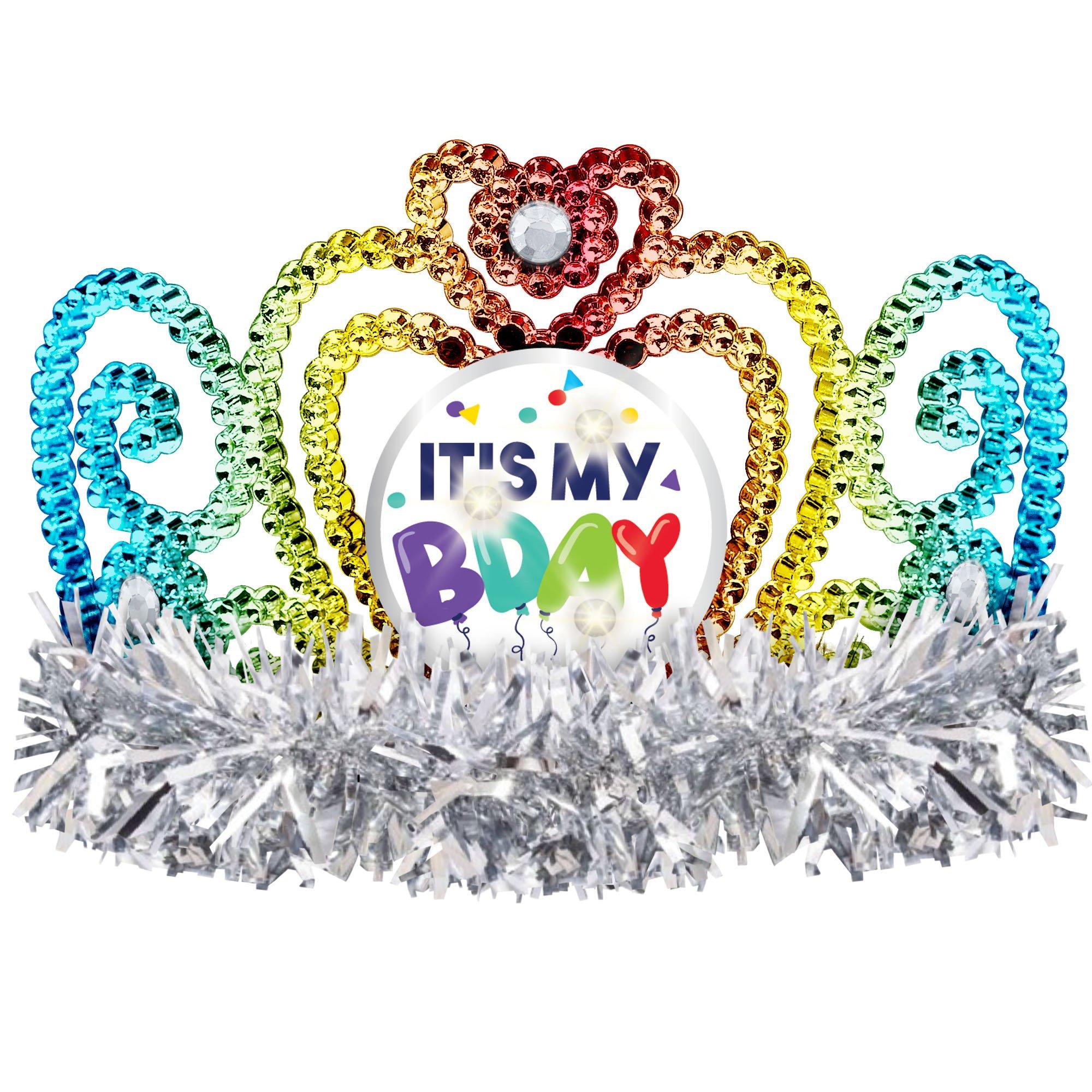 Light-Up Balloon Birthday Celebration Tinsel Tiara. 4in