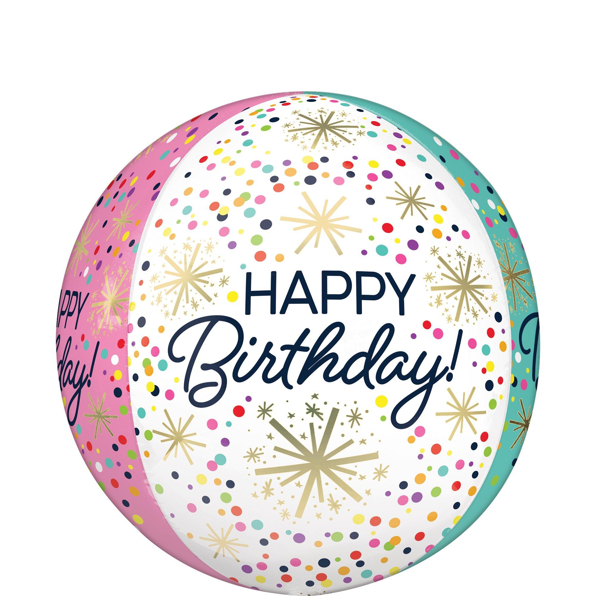 Confetti Sprinkle Happy Birthday Orbz Balloon. 15in x 16in