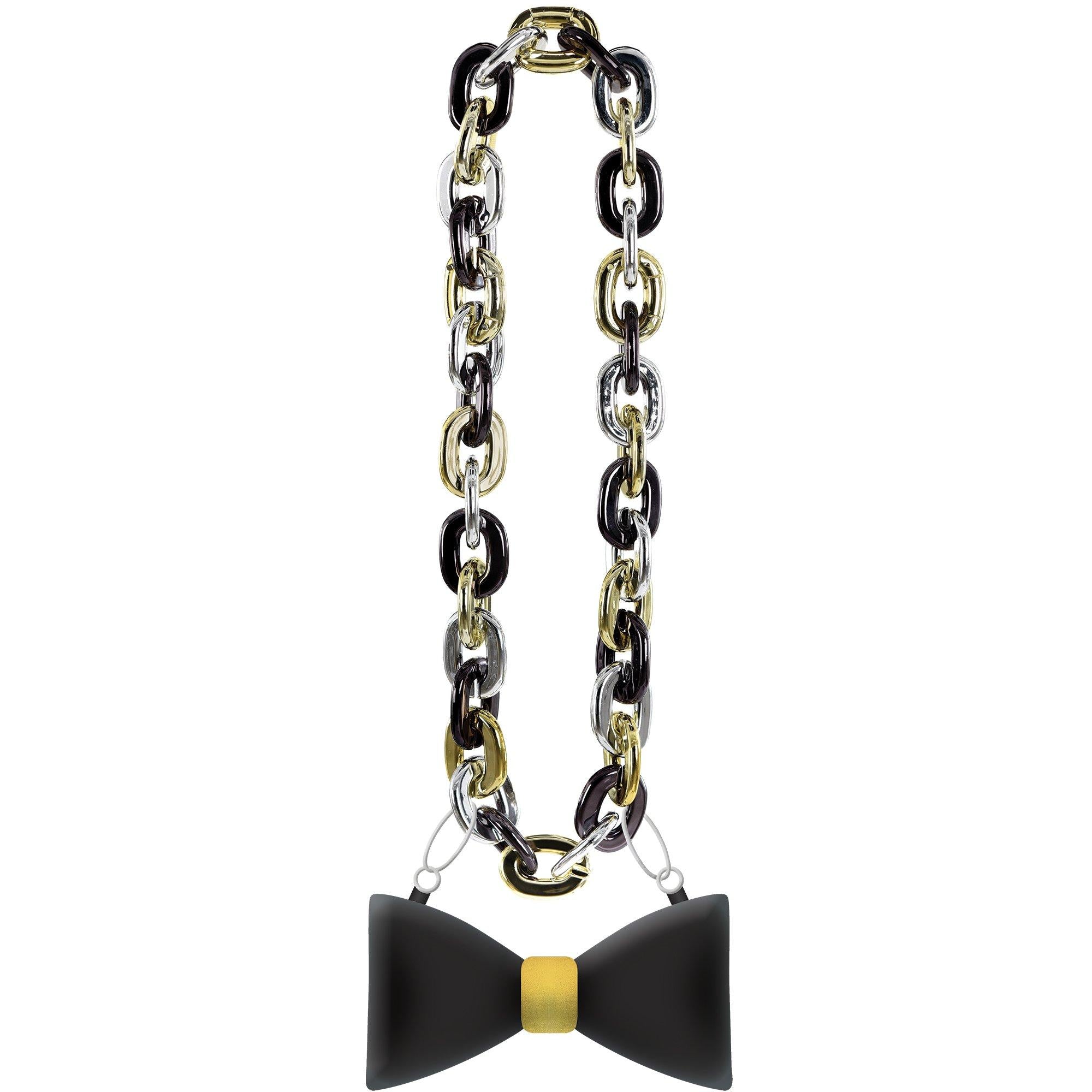Black. Silver. & Gold New Year's Eve Bowtie Pendant Chain Necklace