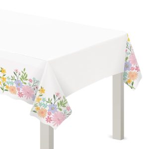 Springtime Blooms Plastic Table Cover. 54in x 102in