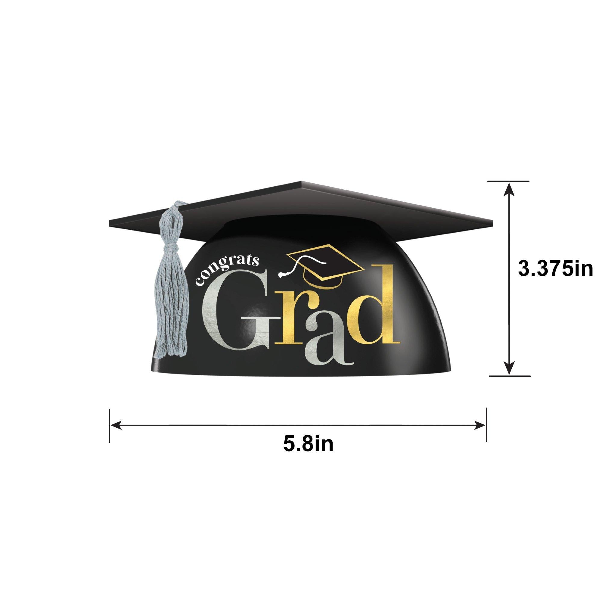 Black. Silver & Gold Grad Cap Cake Topper. 7.43in x 3.37in - Image 3