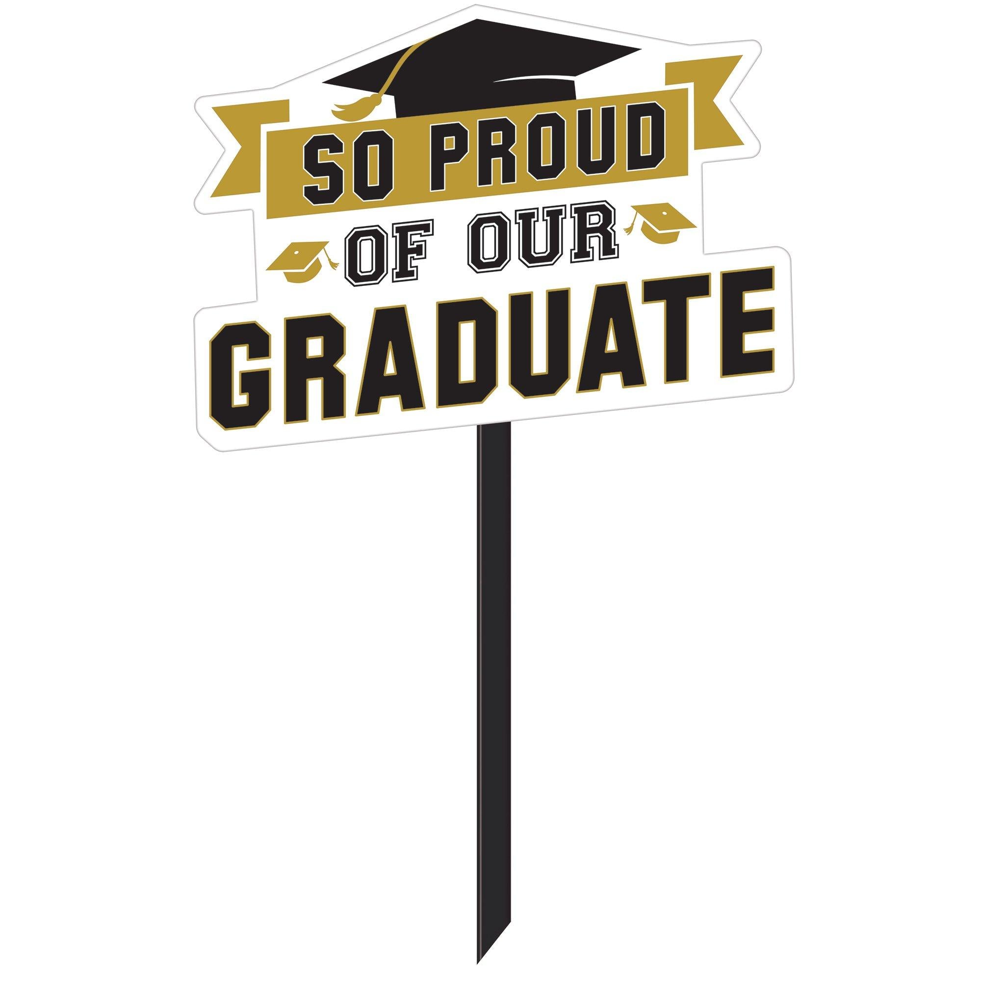 Black & Gold So Proud Grad Plastic Yard Sign. 15in x 37in - Image 2