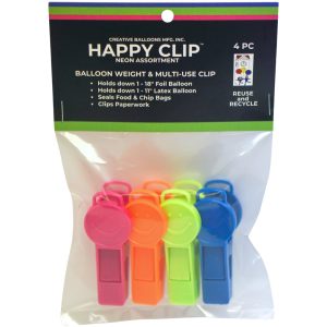Neon Happy Clip Balloon Weights. 4ct