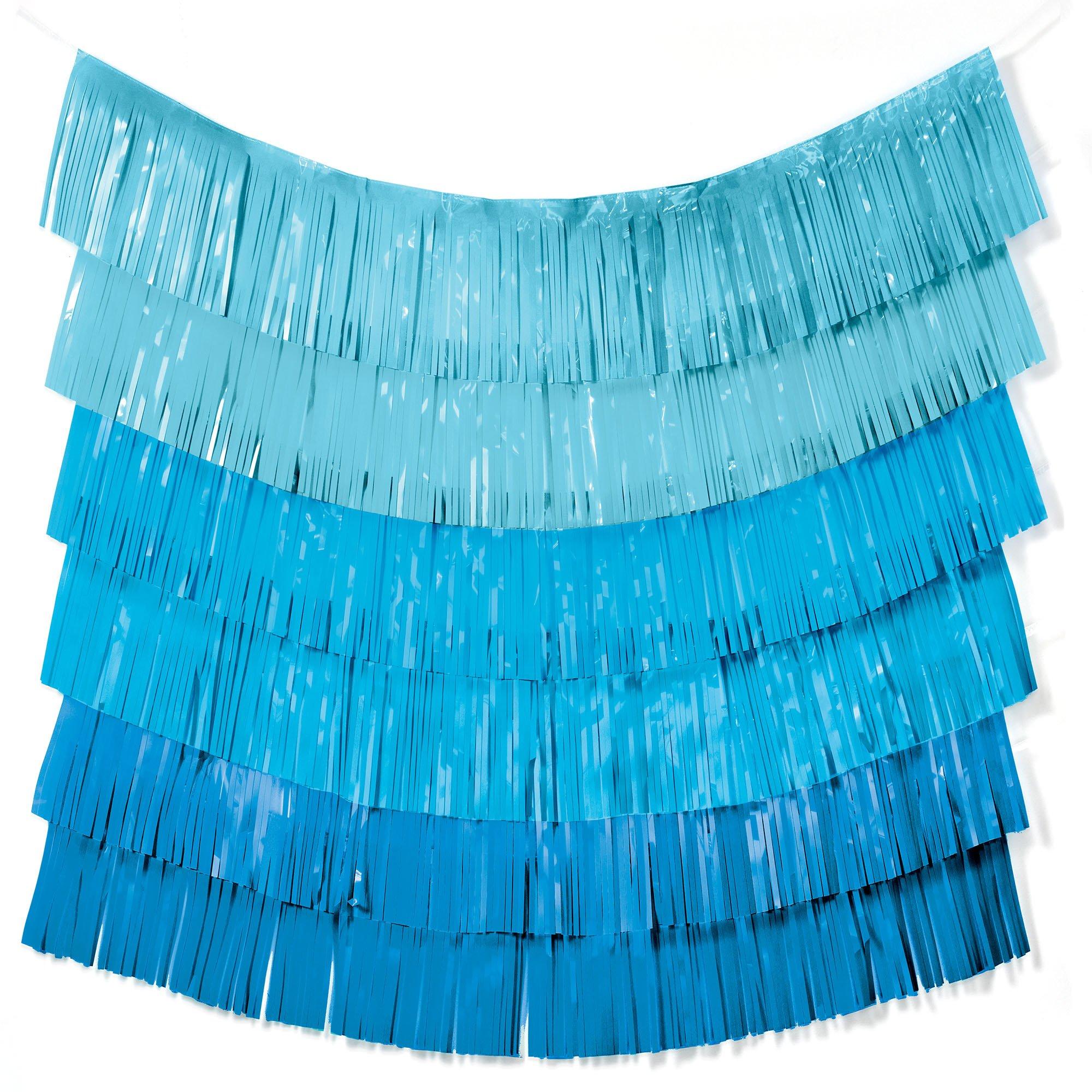 Blue Plastic Fringe Banner Backdrop. 5ft x 7.3ft - Pool Party - Image 2