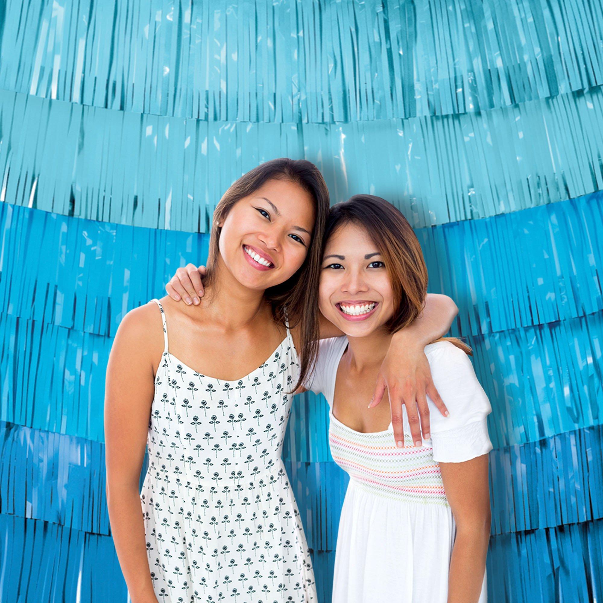 Blue Plastic Fringe Banner Backdrop. 5ft x 7.3ft - Pool Party - Image 5